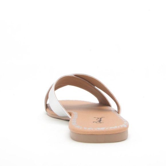 Silver Metallic Criss Cross X Slide Sandals Flat Slip On Summer Shoes - Picture 7 of 8